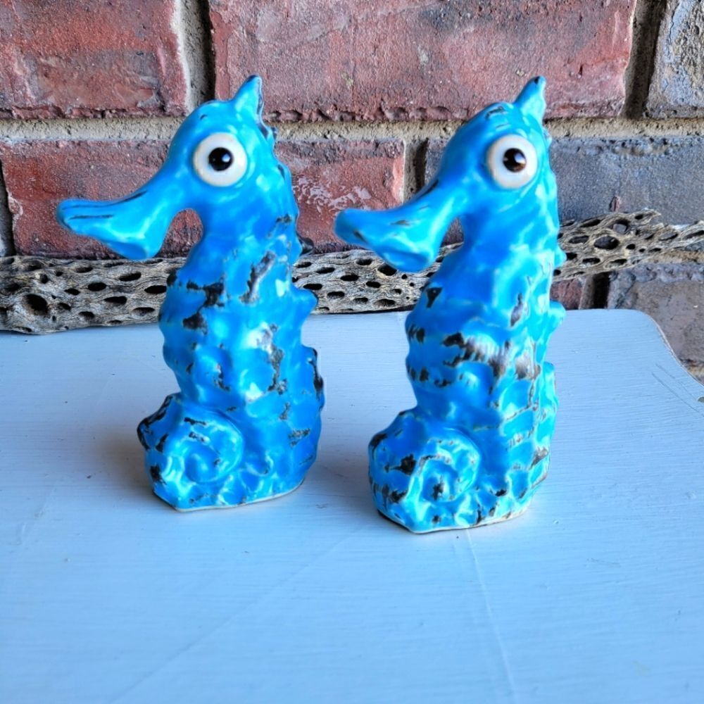 Vintage MCM Rare Studio Pottery Anthropomorphic Seahorse Figurines - Kitschy